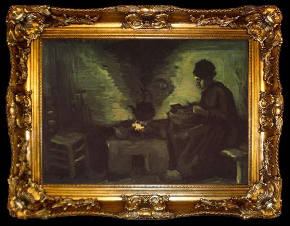 framed  Vincent Van Gogh Peasant Woman Near the Hearth, ta009-2